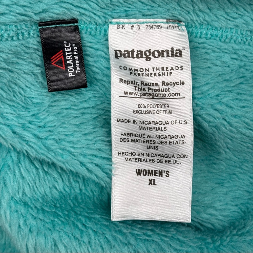 Patagonia Synchilla Thermal Pro Fleece Pullover Teal Yellow Womens XL Pocket NEW - Picture 7 of 11